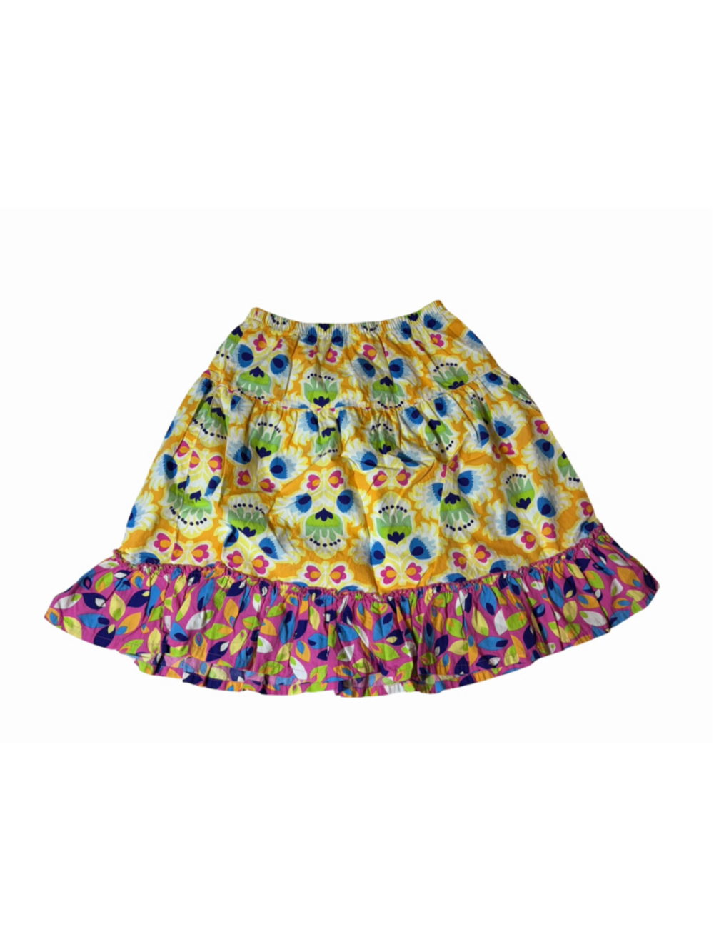 Hanna Andersson Girls Size 140 US 10 Floral Cotton Ruffle Skirt Pink Yellow